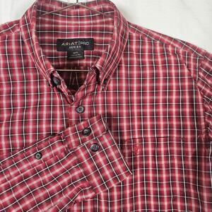 Ariat Pro Series Shirt Boys Large 14-16 Red Plaid Long Sleeve Button Up Western